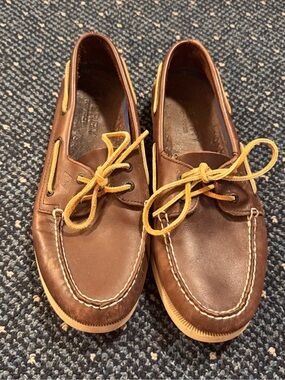 Sperry: Brown Leather Boat Shoes with Tan Laces